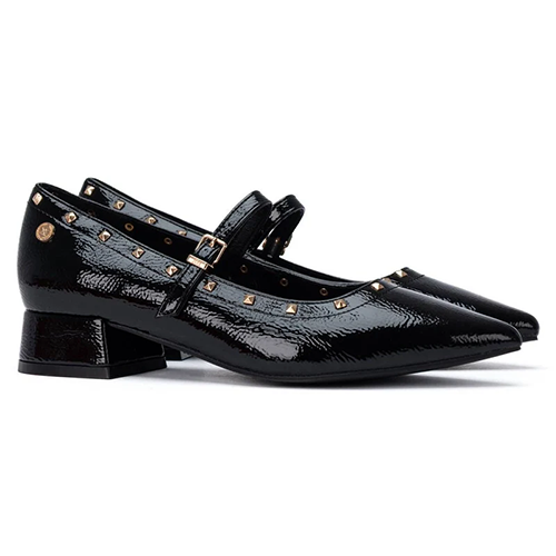 XTI Block Heeled Mary Jane Pumps- 146220 - Black Patent