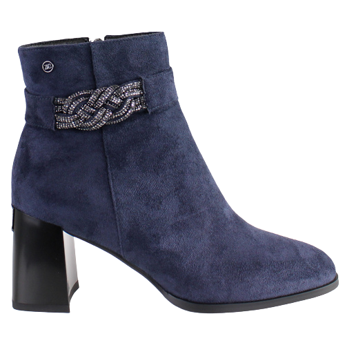 Zanni Block Heeled Ankle Boots - Guhaina -Navy Suede