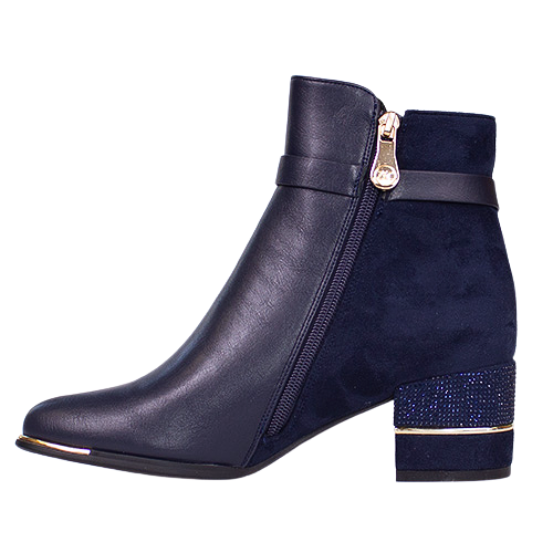 Zanni Ladies Block Heeled Ankle Boots - Jayapura - Navy