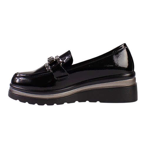 Zanni Ladies Wedge Loafers - Tarsus One - Black Patent