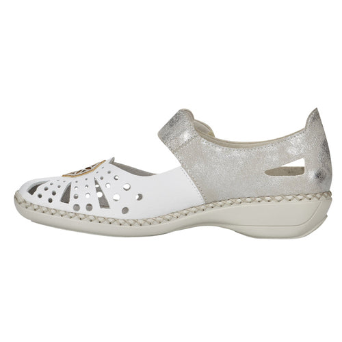 Rieker Ladies Low Wedge Shoes- 41368-80 - White