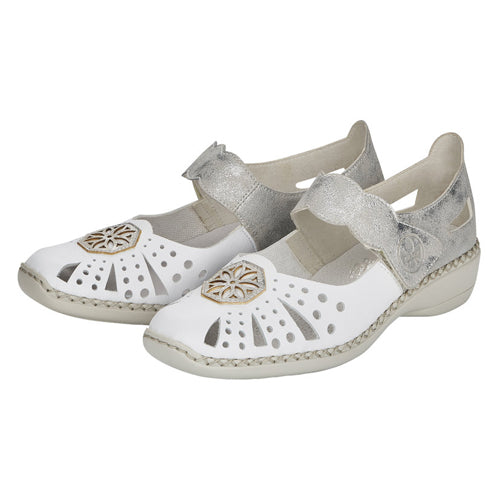 Rieker Ladies Low Wedge Shoes- 41368-80 - White