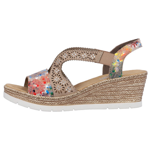 Rieker Ladies Wedge Sandals - 61916 - Multi