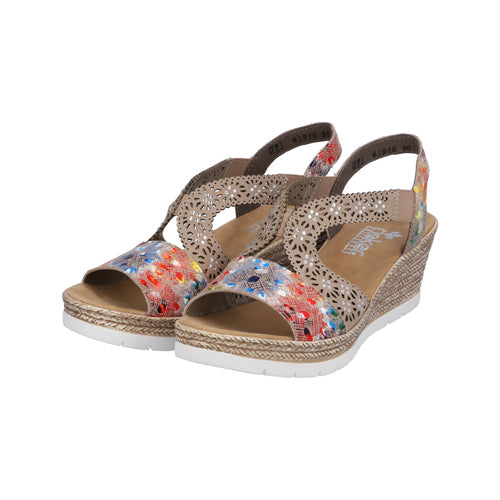 Rieker Ladies Wedge Sandals - 61916 - Multi