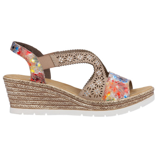 Rieker Ladies Wedge Sandals - 61916 - Multi