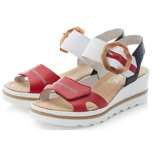 Rieker Ladies Wedge Sandals- 67476-81-33 - Navy/White/Red