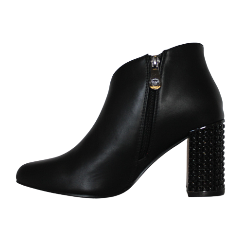 Zanni Block Heeled Ankle Boots - Leabaib - Black