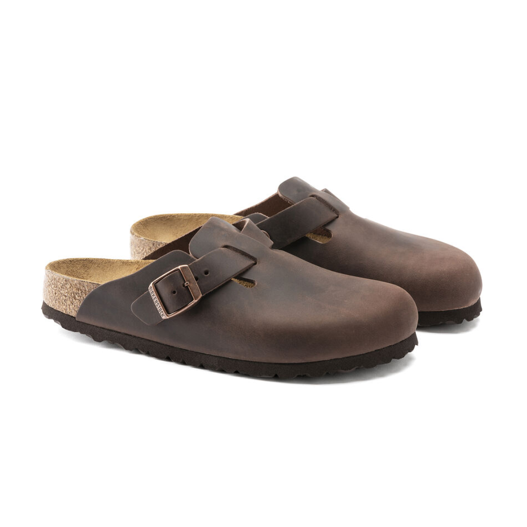 Birkenstock Ladies Oiled Leather Clogs - Boston - Habanna Brown