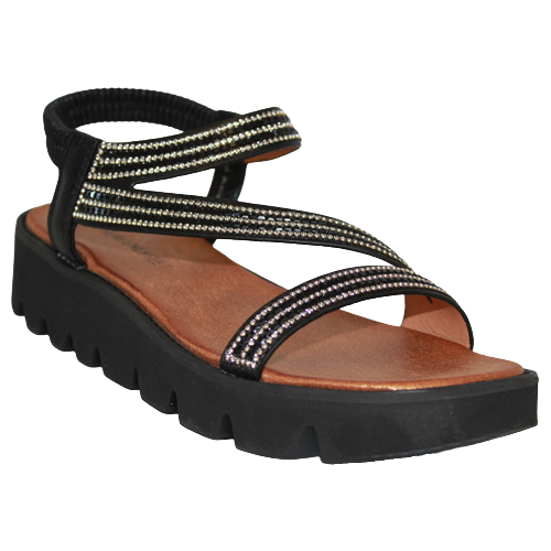 Heavenly Feet Ladies Wedge Sandals - Fresco - Black