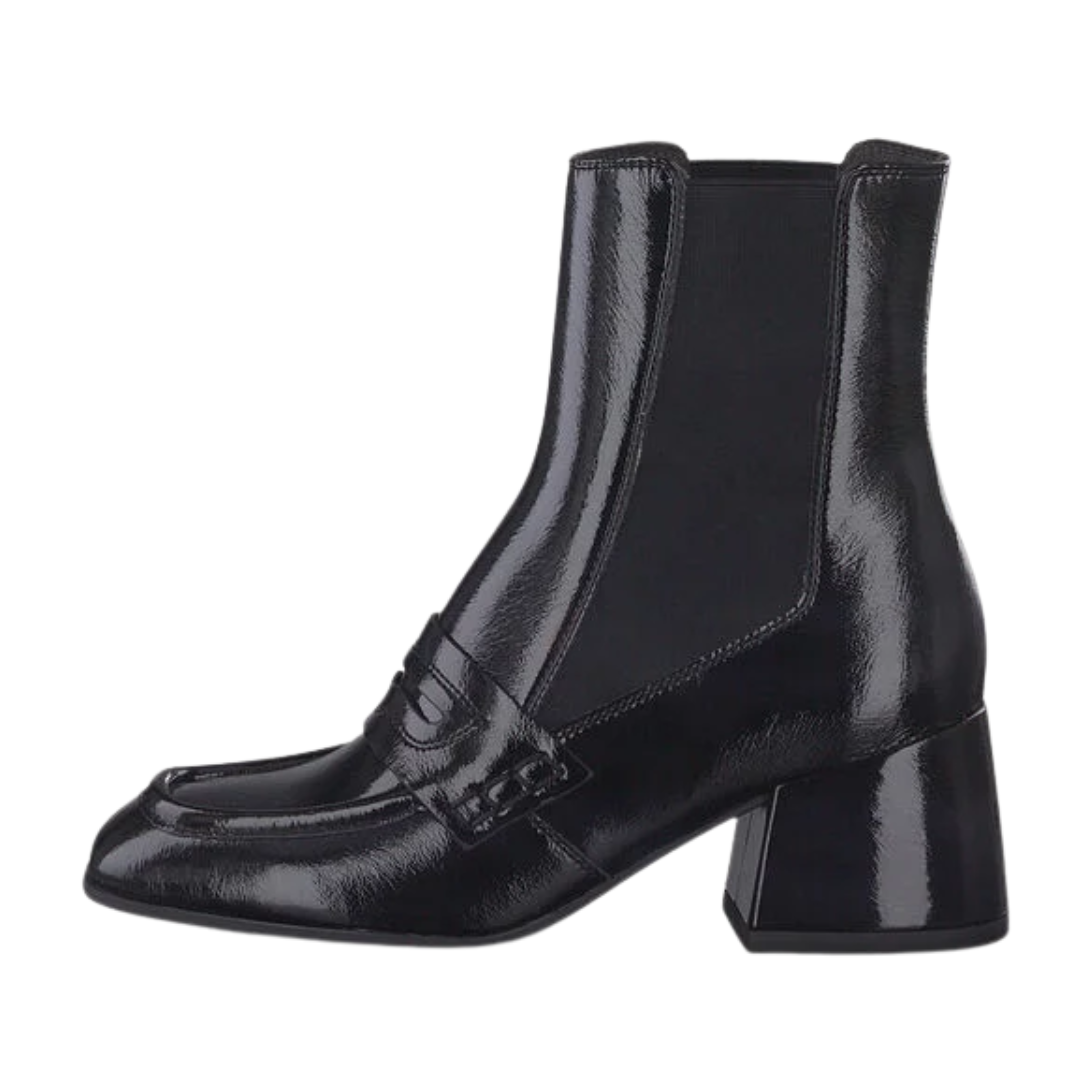 Tamaris Block Heeled Ankle Boots - 25344-29 - Black Patent