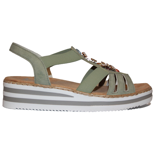 Rieker Wedge Sandals - V0245-52 - Green
