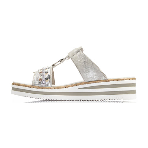 Rieker Wedge Sandals - V02M6-40 - Silver