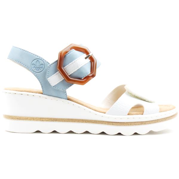 Rieker Wedge Sandals- 67476-81-33 - White/Blue