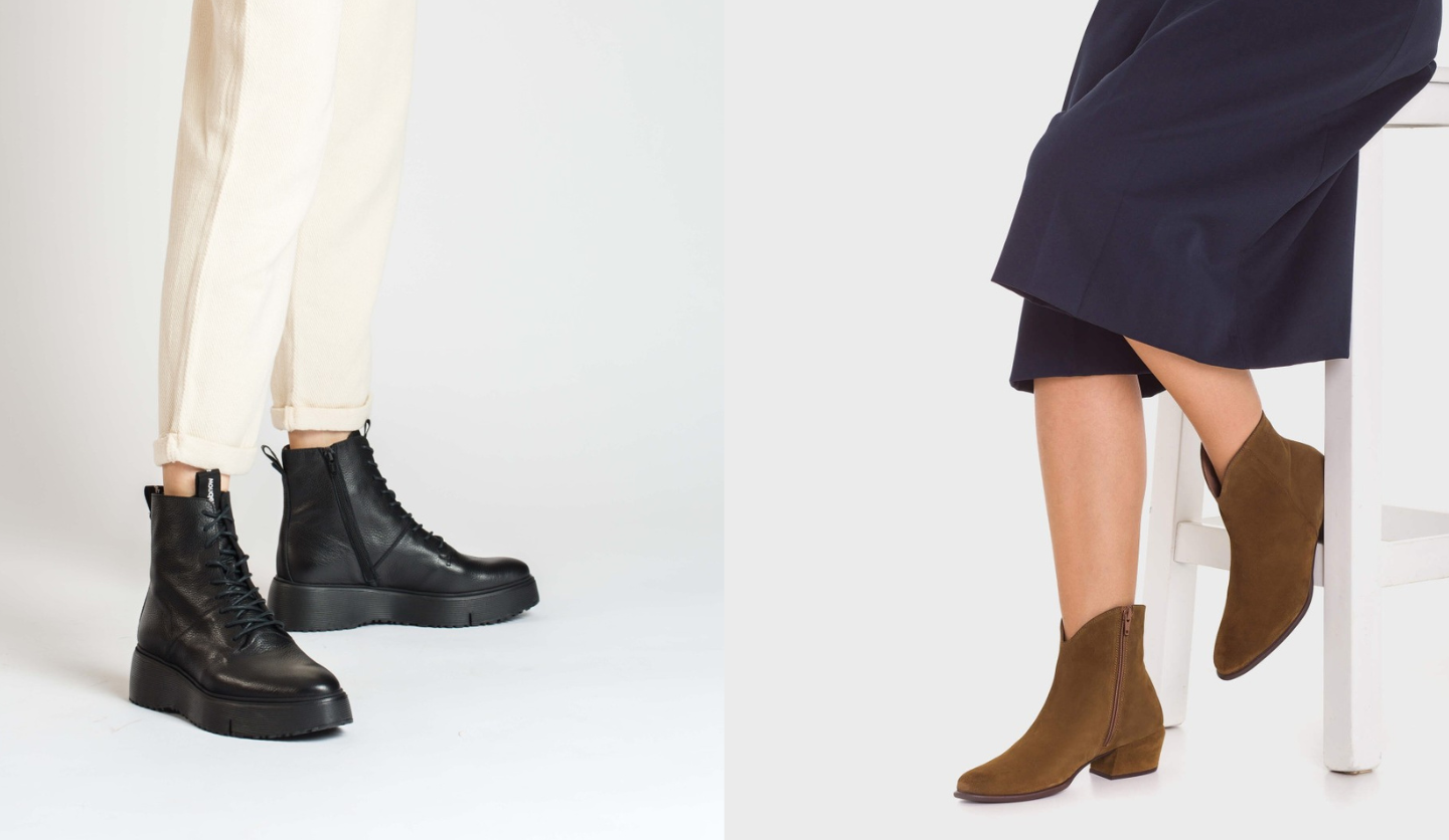 Wonders autumn winter shoe collection featuring brown suede ankle boots and black platform boots