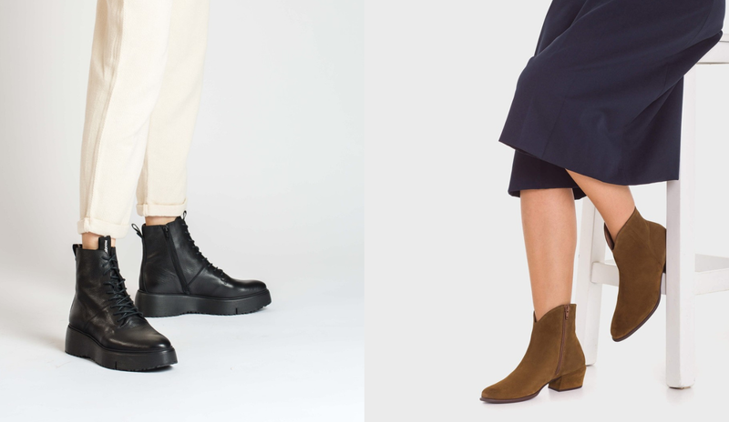Wonders autumn winter shoe collection featuring brown suede ankle boots and black platform boots