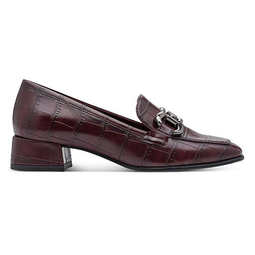 Tamaris Ladies Block Heeled Loafer - 24316-43 - Burgandy Croc