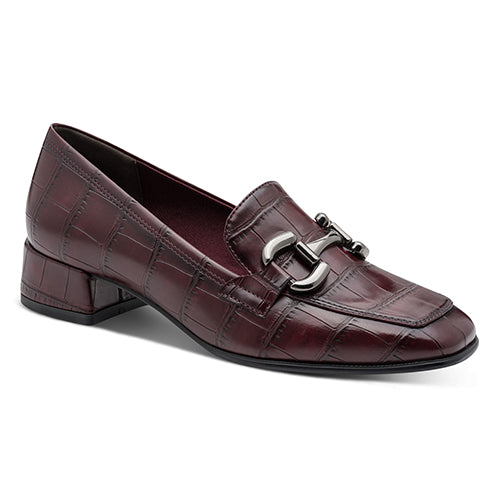 Tamaris Ladies Block Heeled Loafer - 24316-43 - Burgandy Croc