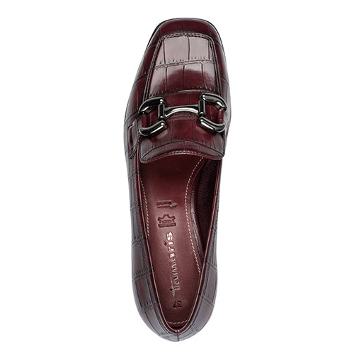Tamaris Ladies Block Heeled Loafer - 24316-43 - Burgandy Croc