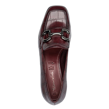 Tamaris Ladies Block Heeled Loafer - 24316-43 - Burgandy Croc