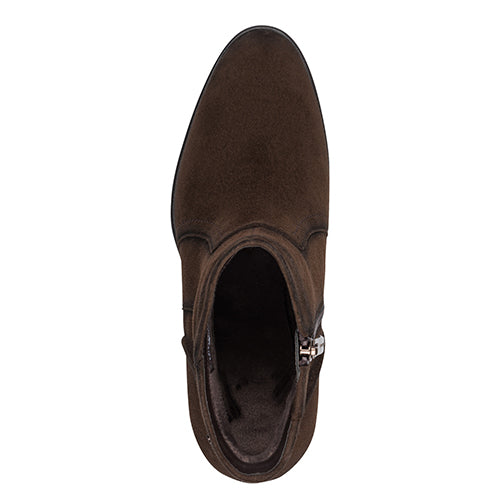 Brown suede ankle boot on a white background