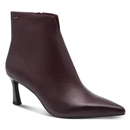 Burgundy ankle boot on a white background