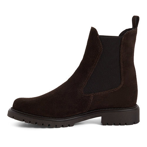 Brown suede Chelsea boot on a white background