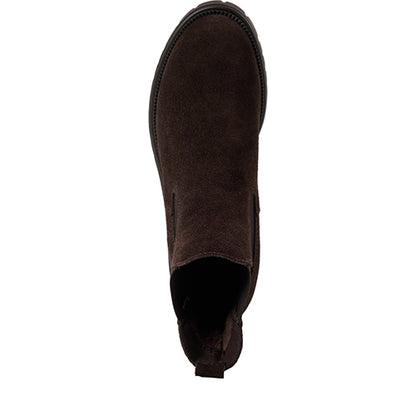 Brown suede ankle boot on a white background