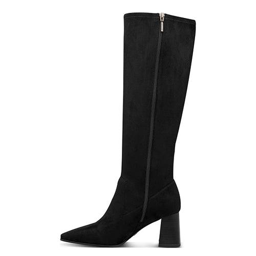 Black knee-high boot on a white background