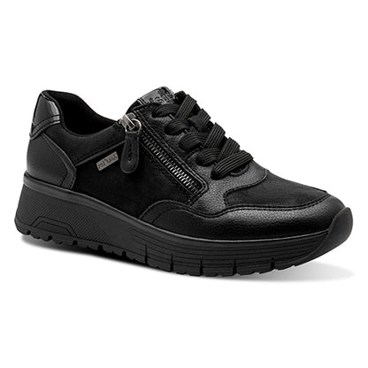 Black sneaker with a visible brand logo on a white background