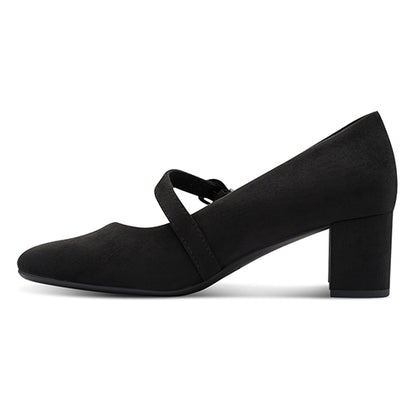 Jana Court Strap Block Heel - 24461-47 - Black Suede