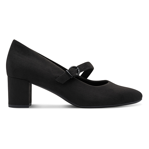 Jana Court Strap Block Heel - 24461-47 - Black Suede