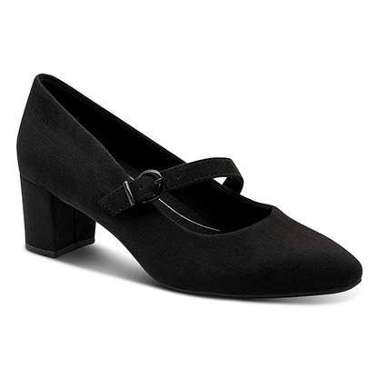 Jana Court Strap Block Heel - 24461-47 - Black Suede