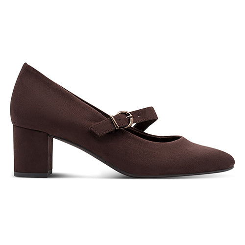 Jana Court Strap Block Heel - 24461-47 - Brown Suede
