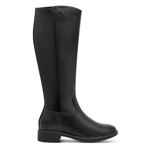 Black knee-high boot on a white background