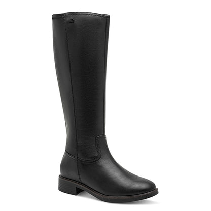 Black knee-high boot on a white background