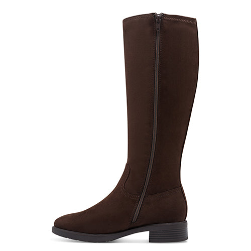 Brown knee-high boot on a white background