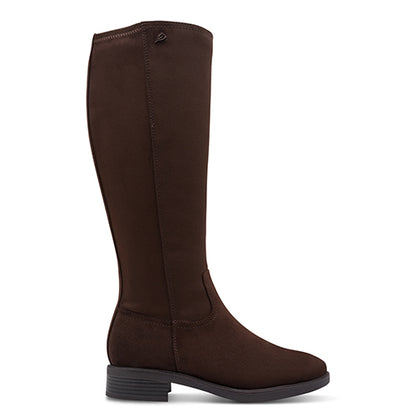 Brown knee-high boot on a white background