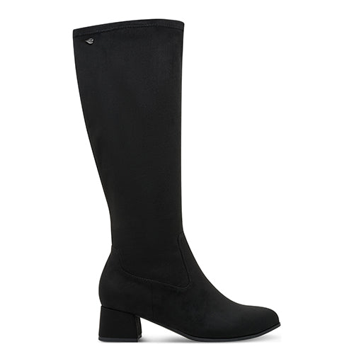 Black knee-high boot on a white background