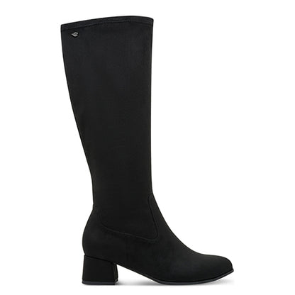 Black knee-high boot on a white background