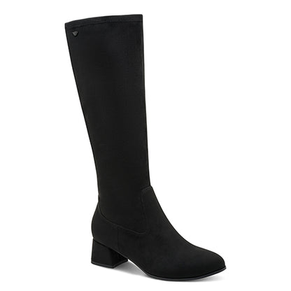 Black knee-high boot on a white background
