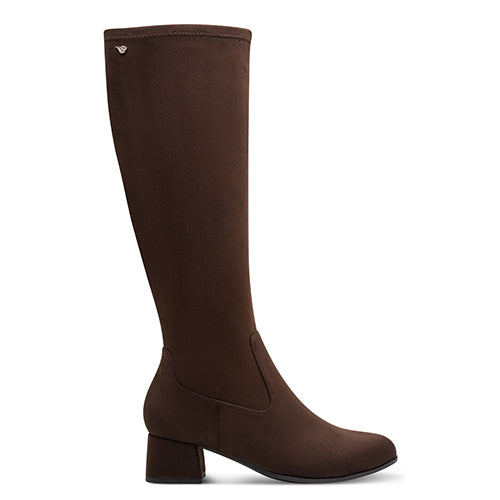 Brown knee-high boot on a white background