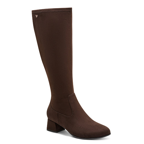 Brown knee-high boot on a white background