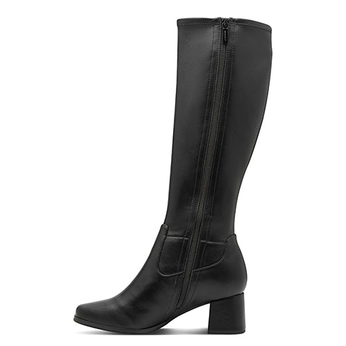 Black knee-high boot on a white background