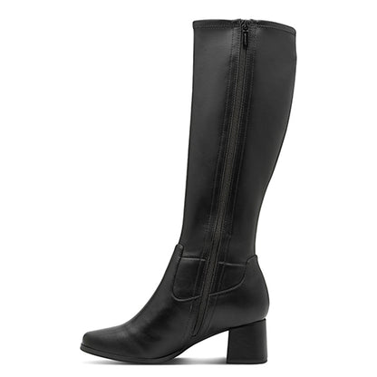 Black knee-high boot on a white background