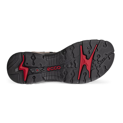 Black and red sole of a shoe with &