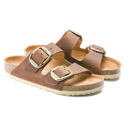 Birkenstock Ladies Oiled Leather Sandals - Arizona Big Buckle - Cognac