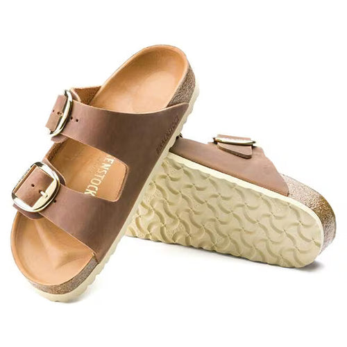 Birkenstock Ladies Oiled Leather Sandals - Arizona Big Buckle - Cognac