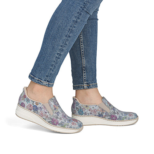 Rieker Ladies Wedge Shoes - 48761 - Blue Floral