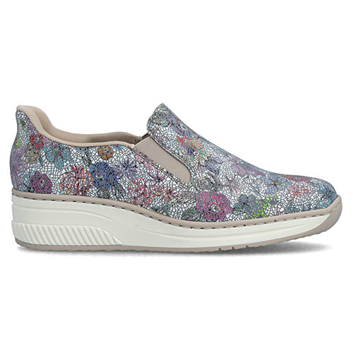 Rieker Ladies Wedge Shoes - 48761 - Blue Floral
