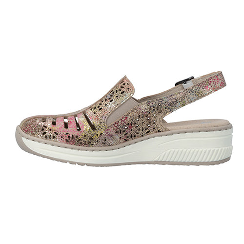 Rieker Slingback Wedge Sandal - 48763 – Gold Multi